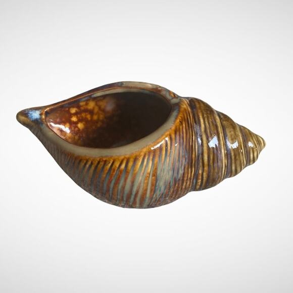 Artist Signed Conch Shell Seashell Nautical Art Pottery Planter - Picture 2 of 9